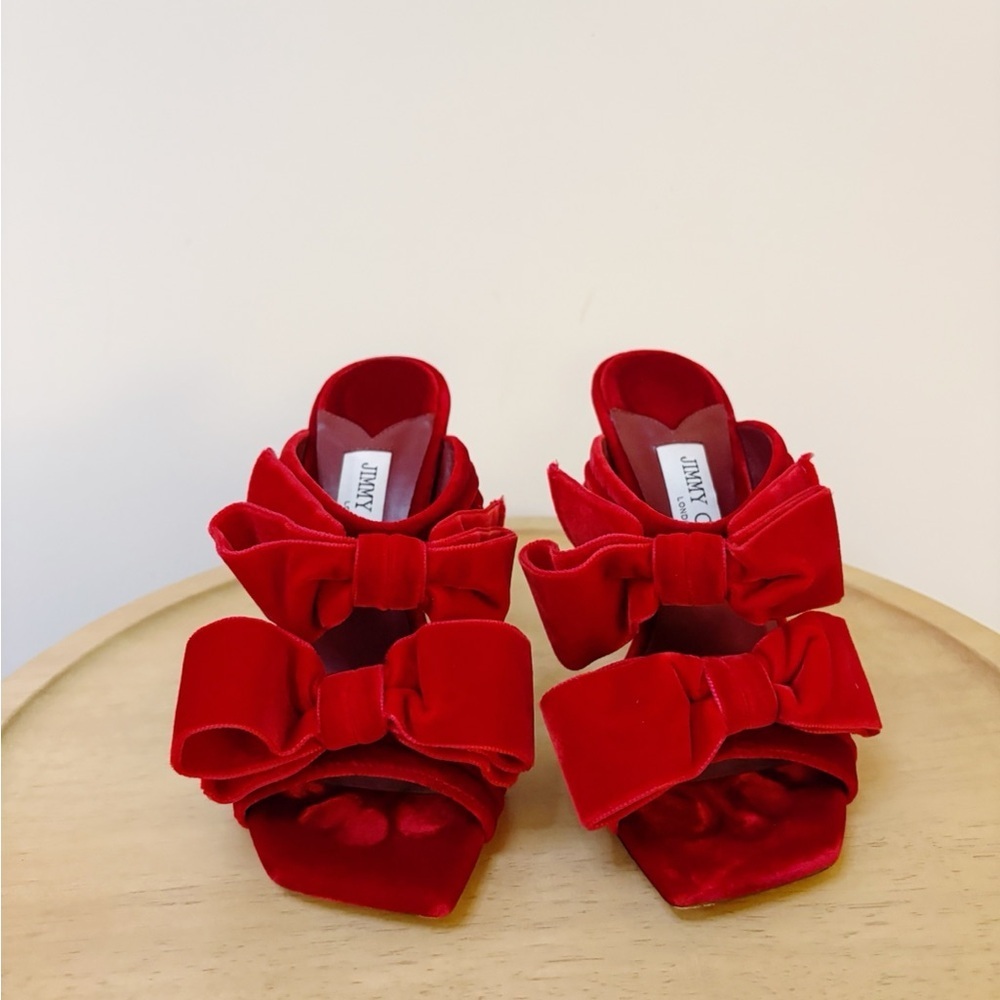 Jimmy Choo Flaca 100mm Velvet Bow Heels - Picture 5 of 9